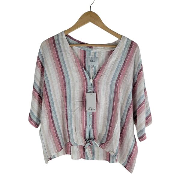 NEW Rails Thea Waist Tie Blouse Top Short Sleeve Tropical Size XXL - Picture 2 of 5